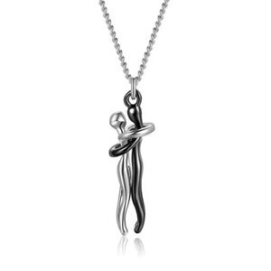 NEW Elegant Silver & Black Embrace Pendant Necklace. Unique Couple Hug Necklace